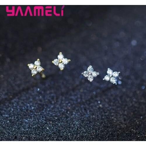 925 Sterling Silver Stud Earrings High Quality Woman Fashion Jewelry New Lucky Clover Crystal Zircon Earrings