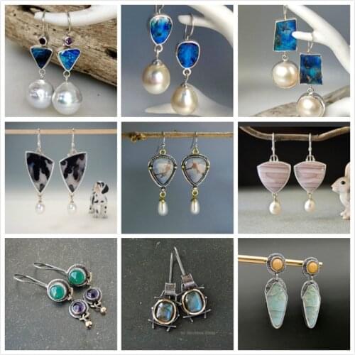 Trendy Bohemia Earrings for Womem Natural Stone Artificial Agate Pearl Luxury Elegant Geometric Earrings Jewelry Accessory