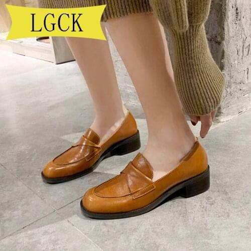 Plus Size 34-44 High Quality Flats Women Genuine Cow Leather Round Toe Slip-On Casual Penny Loafers Med Heel Lady Shoes Handmade
