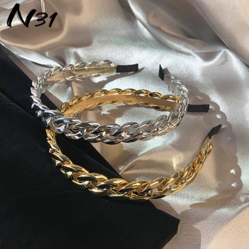 2021 Women Summer Metal Chain Hairband Female Niche Design Temperament Headband Versatile Go Out Korean Hair Style Retro