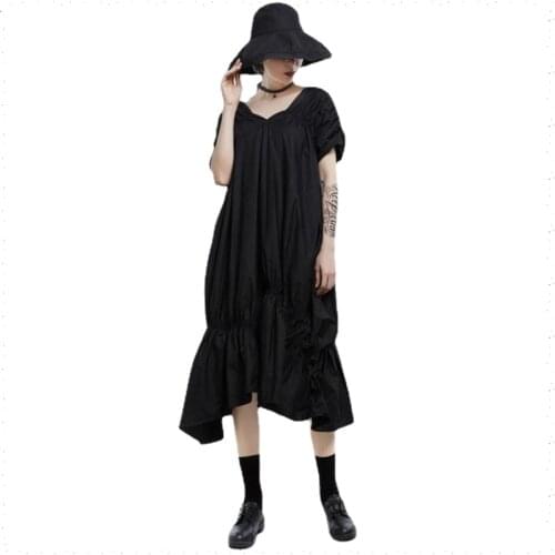 Womens Dress V-neck Sleeveless Irregular Cotton Shirt 2021 Asymmetry Black White Dresses for Women Losoe Long Fashion Clothes