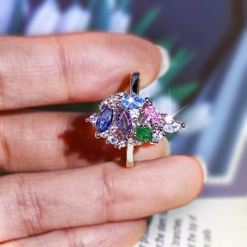 Fashion Colorful Emerald Solid 925 Silver Color Ring for Women Pink Quartz CZ Ring Party Birthday Promise Bridal Jewelry Gift