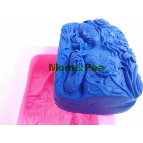 Mom&Pea 0384 Free Shipping Long Hair Lady Silicone Soap Mold Cake Decoration Fondant Cake 3D Mold Food Grade Silicone Mould