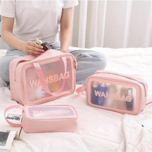 1pc PU Women Travel Storage Bag Toiletry Organize Waterproof PVC Cosmetic Bag Portable Transparent MakeUp Bag Female Wash Bag