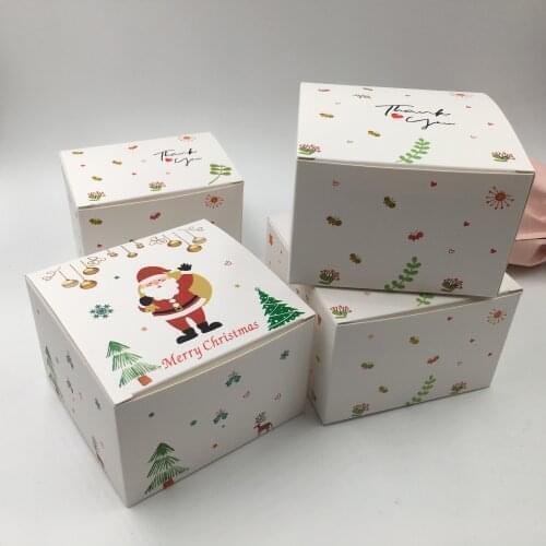 20pcs White Kraft Paper Box Merry Chrismas Gift Wrapping Cookie Candy Boxes