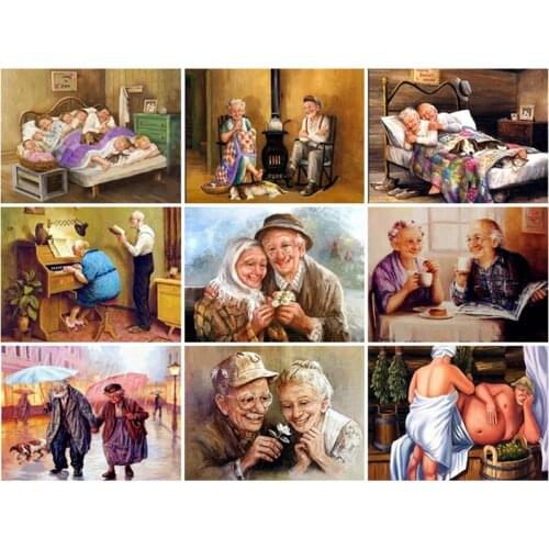 5D DIY Diamant Schilderen Volledige Vierkante / Ronde Diamant "Paar Oude Man Slapen" 3D Borduren Kruissteek Woondecoratie Gift