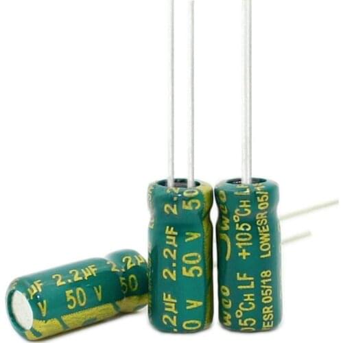 50pcs High frequency low resistance aluminum electrolytic capacitor 50v2.2UF 2.2uf50v volume: 5x11