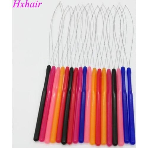 Freeshipping - 100pcs Plastic Handle Threader / Stainless Steel Wire / Pulling Micro Rings Links / Loop Hair Extension Tools