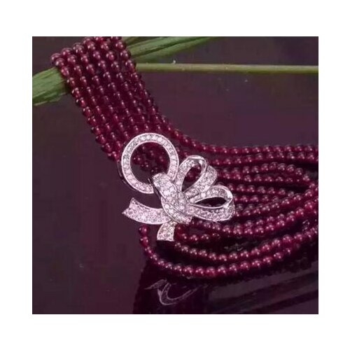Free shipping jewelry Handmade 4row 6mm Garnet CZ Necklace Pendant 925 silver micro inlay zircon leaf clasp accessory 17-20inch
