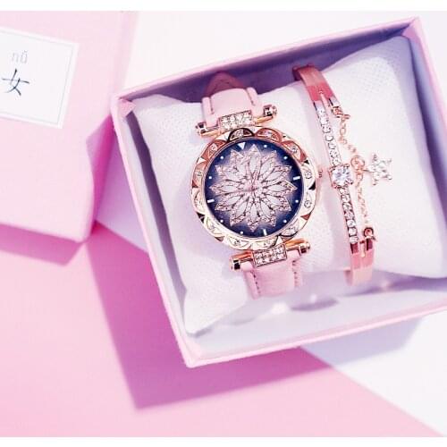 New Women Watches Bracelet set Starry Sky Ladies Bracelet Watch Casual Leather Quartz Wristwatch Clock gift Relogio Feminino