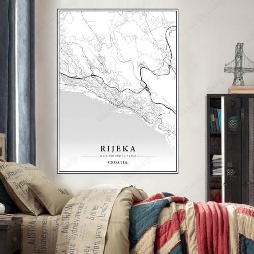 Black and White City Map The Rijeka City Map Poster HD Print Wall Art Canvas Nordic Landspace Painting for Home Decor