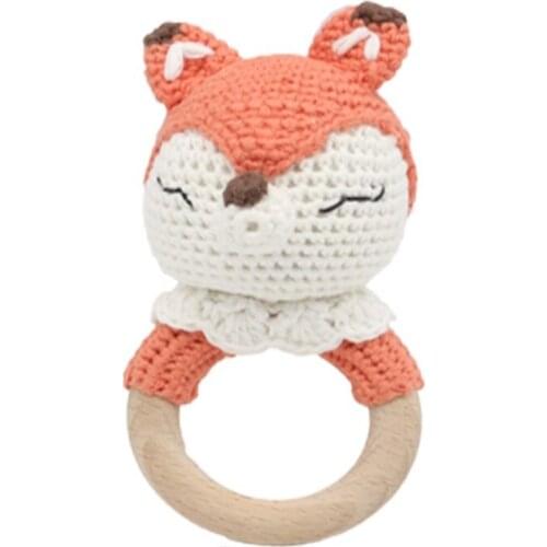 Crochet Wooden Ring Baby Teether Animal Rattle Chewing Teething Nursing Soother Molar Infant Toy Accessory