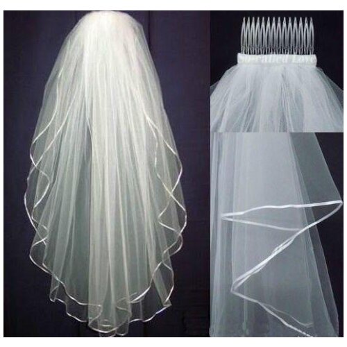 Ivory 2T Wedding Bridal elbow Length stain Edge Veil+comb 75 cm