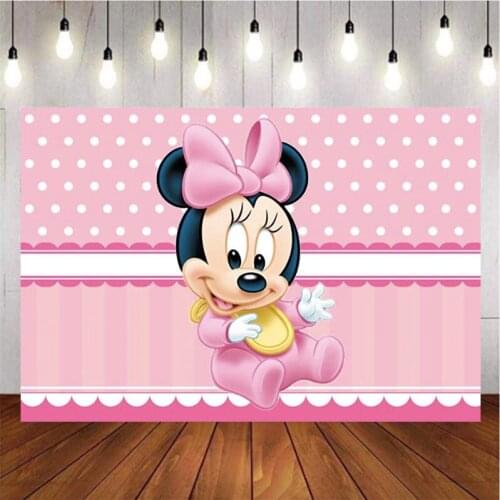 Cartoon Pink Bowknot Mouse Photography Background Backdrop Birthday Party Decoration Wallpaper Tapestry Photo Studio Customize