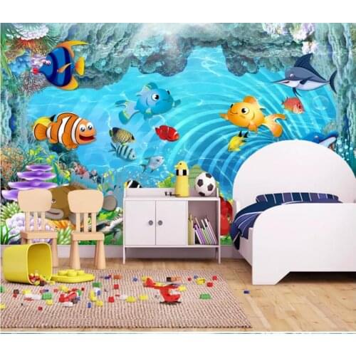 Custom photo wallpapers 3 d murals wallpaper Modern cartoon underwater world fish house decoration mural wall papers home decor