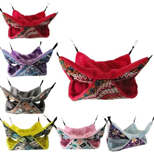 Pet Hammock Hamster Hammock Rat Hanging Beds House Small Animal Cage Squirrel Guinea Pig Double-layer Plush Cotton Nests