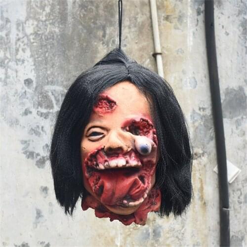Halloween Hanging Horror Fake Human Zombie Head Haunted House Props Tricky Bloody Disgusting Broken Decapitated Head Scary Decor