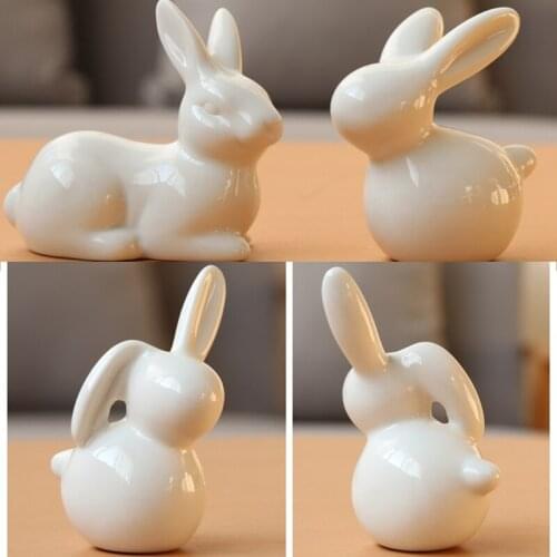 1Pc Ceramics Bunny Figurine Easter Pure White Bunny Figurines Home Decor Rabbits Ornaments for Home Easter Garden Micro W3JE