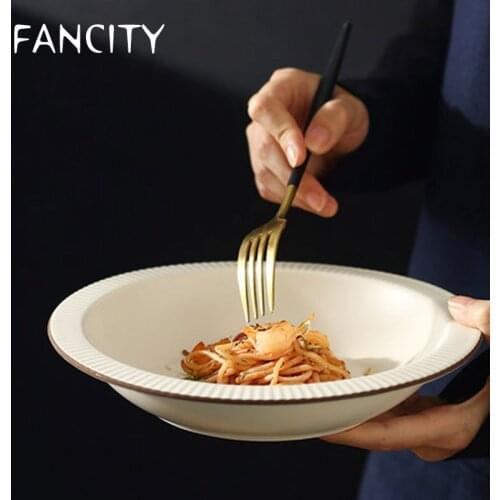 FANCITY Japanese style simple and creative household ceramic soup plate tableware round dish plate dish dish plate dinner plate