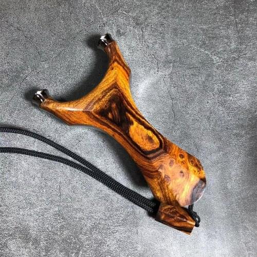 Titanium alloy Solid wood patch decoration Luxury collectible slingshot Flat rubber Custom merchandise Hand polished 75-14