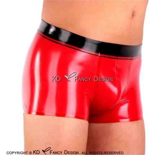 Red And Black Sexy Latex Boxer Shorts With Coarse Thin Stripes Underwear Rubber BoyShorts Bottoms DK-0156