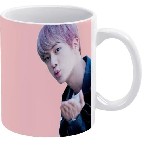 Jin White Mug New Good Quality Print Mug 11 Oz Coffee Cup Kpop Kpop Boy Band Kpop Bands Kpop You Never Walk Alone Boys Kpop
