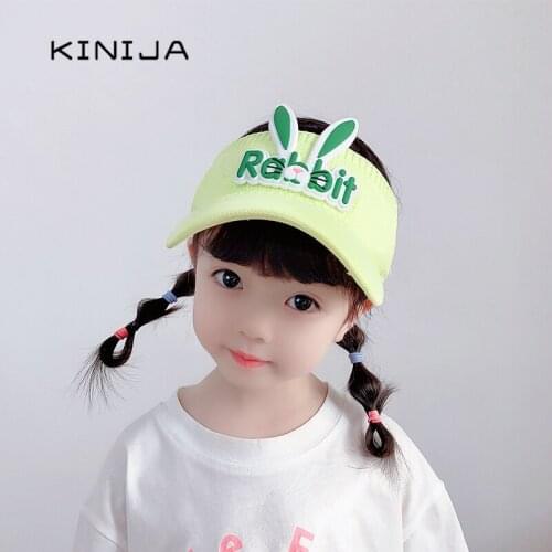 Summer kids sun hat for girls children Cute cartoon Rabbit ears knitted empty top large brim boys hats child Sunscreen uv cap