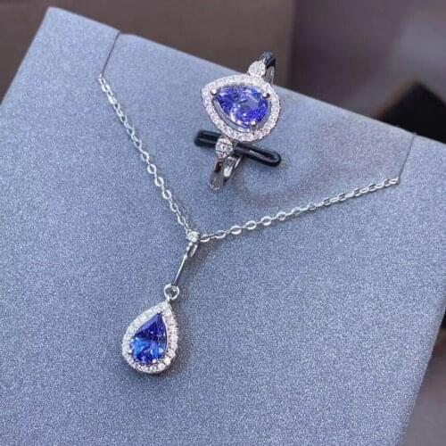 Best Gift Natural and Rea Tanzanite Jewelry set Natural 925 sterling silver Fine jewelry 1pc Tanzanitering,1pc Tanzanite Pendant