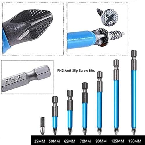 Multifunctional Magnetic Anti-Slip Drill Bit 7Pcs Magnetic PH2 Phillips Bits Set Hand Tools Screwdriver Drill Bit 25mm-150mm