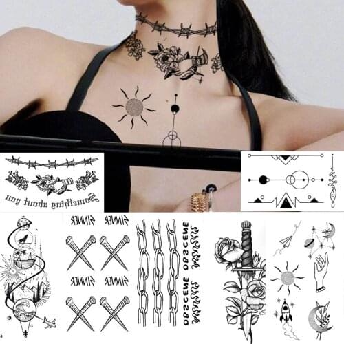 Small Temporary Tattoo Waterproof Body Art Male Female Arm Neck Hand Thorns Knife Space Lasting Painted Fake Tattoo Sticker