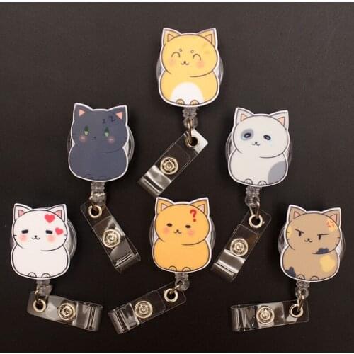 Cute Colorful Cat Kitty Style Retractable Badge Reel For Nurse&Doctor Card Holder Office&Hospital Supplies Boy&Girl Name Card