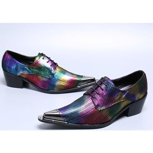 2020 Mens shoes high heel genuine leather mixed color crocodile oxford shoes for men lace up office wedding party dress shoes