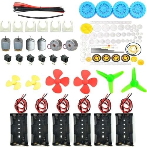 6 Set DC Motor Kit Homemade DIY Project: DC Motors, Gears, Propellers, AA Battery case, Cables,Switch for DIY Science Projects