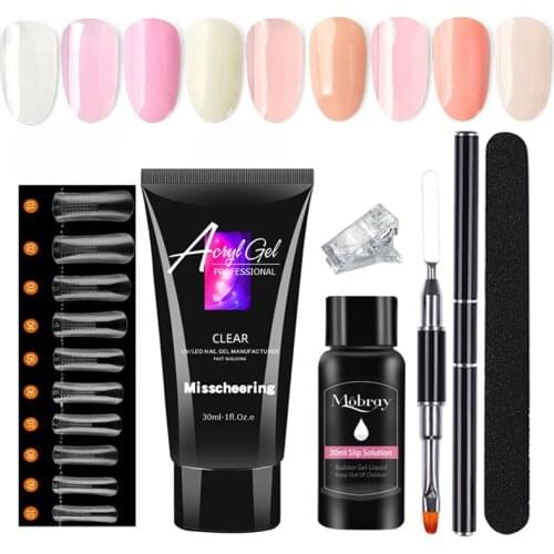 Poly Extention Gel Set 30ml Nail Art Clear Nude Pink Color UV/LED Gel with Brush Slip Solution Nail Clip to Build Length Nails