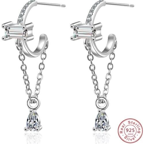 Delicate Long Female Tassel Earrings 925 Sterling Silver 5A Water Drop Zircon Gold Color Earrings for Women Wedding Jewelry Gift