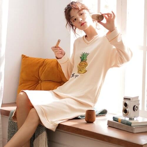 V-Neck Sleepwear Nightdress Women Full Pure Cotton Lingerie Long Sleeve Robe Sexy Womens Nightgown Sleep&lounge Night Suit