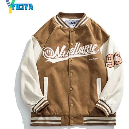 YICIYA 2021 New Autumn Letter Embroidery Mens Varsity Jacket Unisex Womens Baseball Bomber Coat Campus Street Casual Patchwork