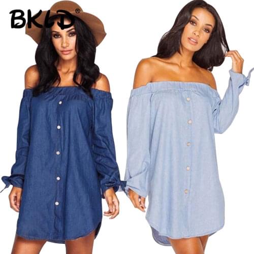 BKLD New Arrival 2018 Women Clothing Womens Blouses And Tops Long Sleeve Sexy Off Shoulder Long Tops Women Denim Shirt Women