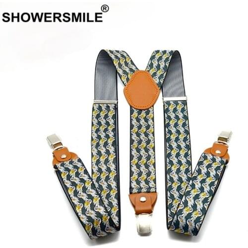 Print Suspender Pants Men Floral Navy Male Braces With Leather 3 Clips Y Back Adjustable Adult Suspenders 120cm*3.5cm