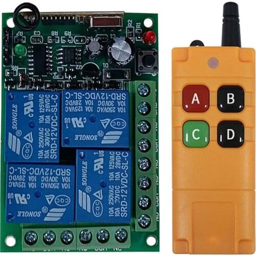 Ndustrial Sector DC 12V 24V 4CH 10A RF Wireless Remote Control Switch System With 30M-1000M Long Distance Transmitter