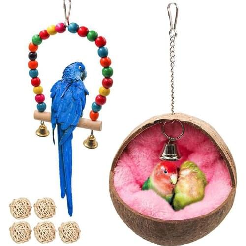 Bird Toys Bird Nest With Swing Toy & Chew Toys For Budgie Bird Cage Natural Grass Egg Cage Hanging Parrot Nest House Pet Bedroom