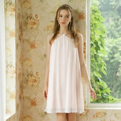 Silky satin summer ladies and womens Pink halter nightdress sexy halter Short Night gown One Size lingerie