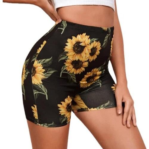 2021 High Waist Push Up Yoga Shorts Scrunch Butt Seamless Sunflower Leopard Print Running Shorts Gym Fitness Elastic Shorts