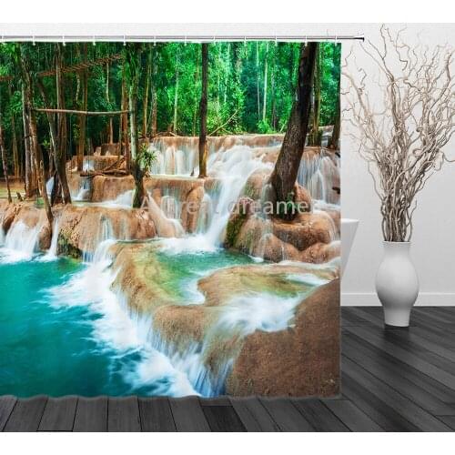 Modern 3D Scenery Shower Curtain Green Plant Landscape Bath With Hooks Bathroom Waterproof Custom Shower Curtains Dropshipping