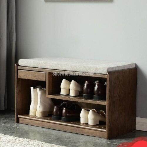 Shoe Changing Stool At Home Door Can Sit Shoe Cabinet Solid Wood Soft Bag Cushion Wear Shoe Stool Nordic Can Sit Shoe Cabinet
