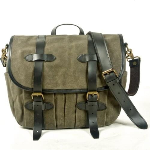 American Oil Wax Canvas with Leather Messenger Bag, Retro Single-shoulder Diagonal Bag, Outdoor Locomotive Trendy Male Backpack