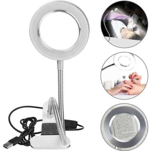 LED 8X Magnifier Lamp, Swivel Arm Clip-On Table Desk Light Repair Cosmetology Clamp Beauty Skincare Manicure Glass Lens Tattoo