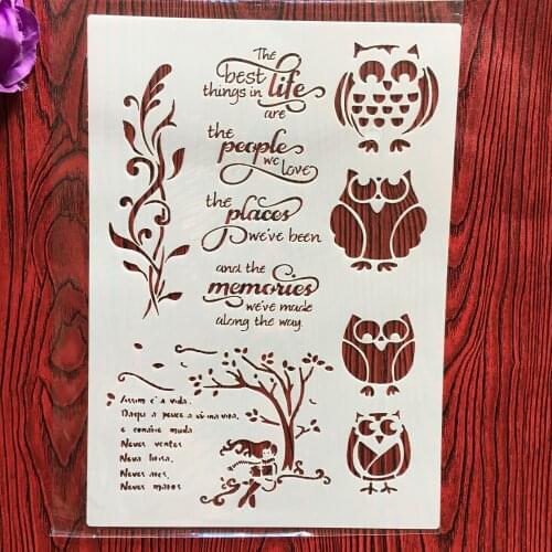 A4 29 * 21cm owl DIY Stencils Wall Painting Scrapbook Coloring Embossing Album Decorative Paper Card Template