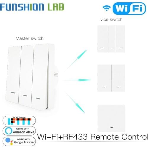 WiFi+RF433 Smart Wall Light Switch Push Button Transmitter Smart life/Tuya App Remote Control Works with Alexa Google Home