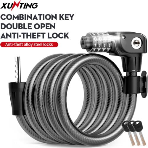 Bike Lock with Light Combination Lock Anti-theft Mountain Bike Lock General Bicycle Scrub Steel Cable Lock LED Luminous Lock